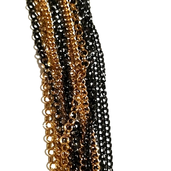 VINTAGE MULTI-STRAND GOLD-TONE GUNMETAL BLACK WIRE PENDANT 20 - 23" NECKLACE - Picture 6 of 11